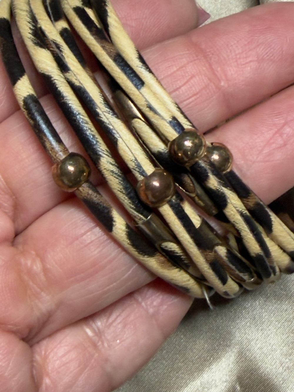 Leather like Wrap Bracelet with Gold Bead Accents - Beige and Black